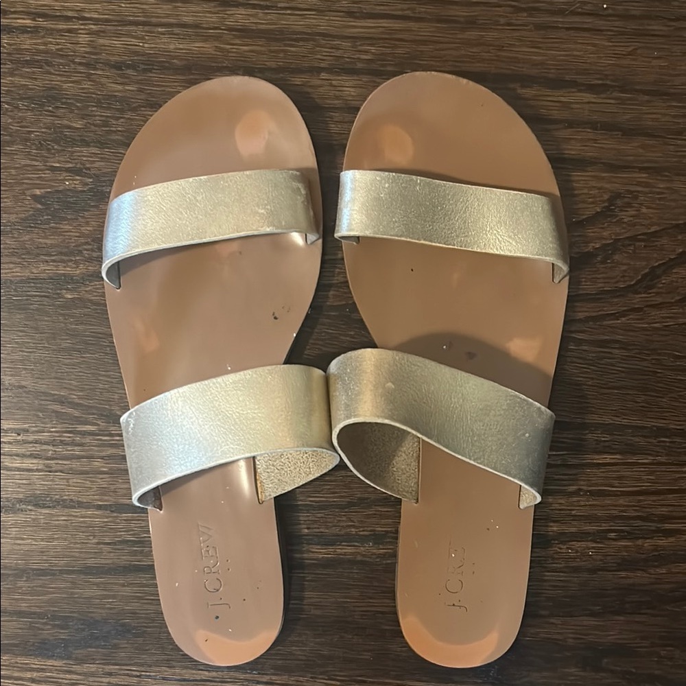 J. Crew Gold Slide Sandals with Metallic Straps